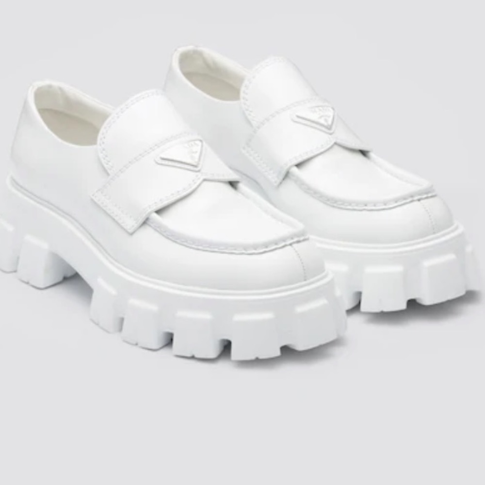 Prada men's white MONOLITH LEATHER LOAFERS